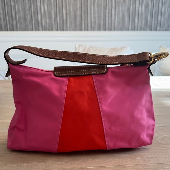 Longchamp Pink and Red Shoulder Bag with Brown Accent - Picture 3 of 6